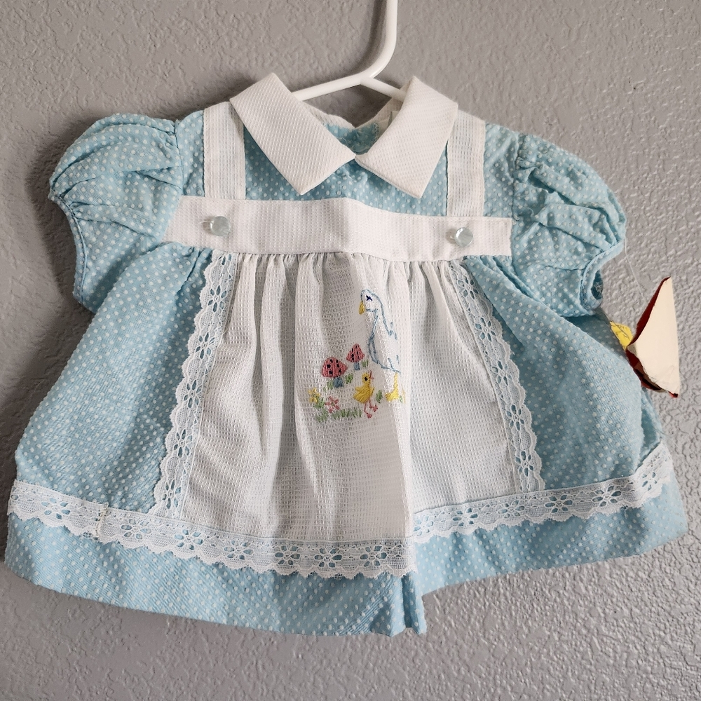 Vintage Girls Light Blue Swiss Dots Dress NWT